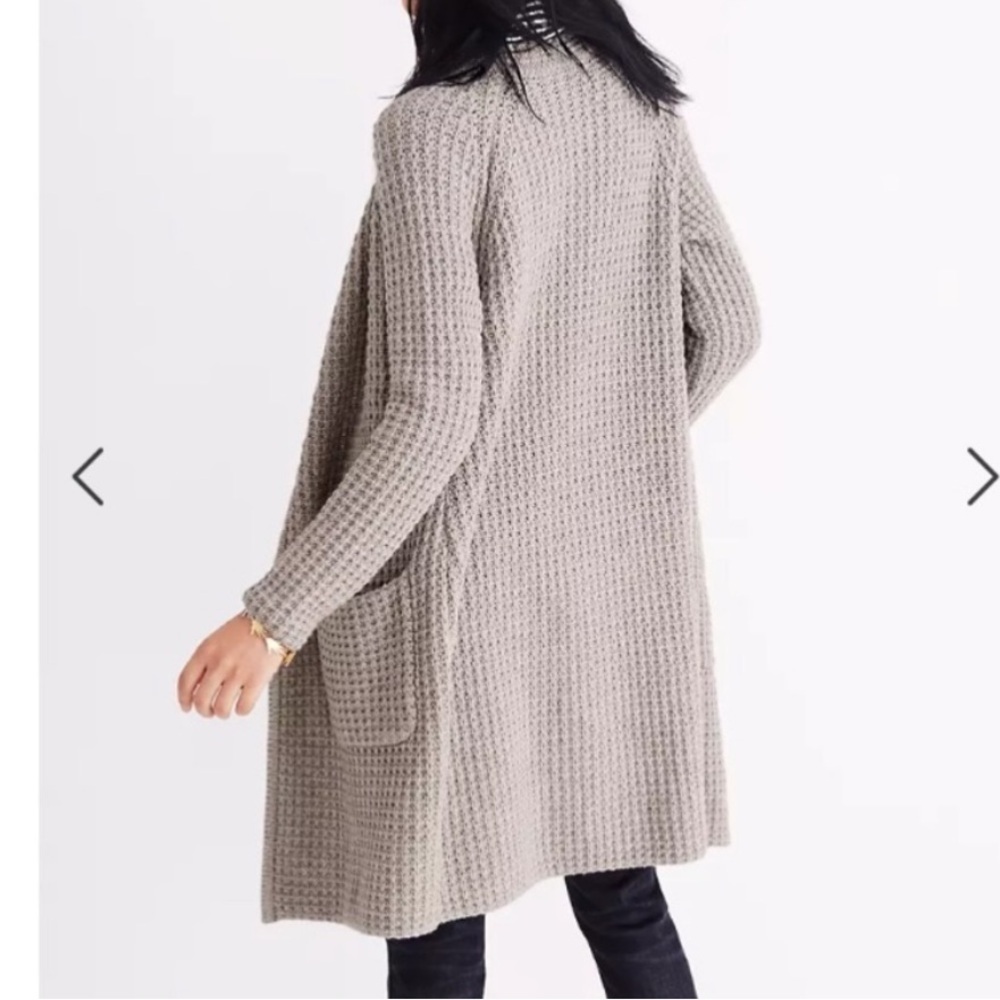 Madewell Waffle Stitch Long Sweater Cardigan Coat Pockets Gray/Silver Wool Blend - Picture 15 of 16